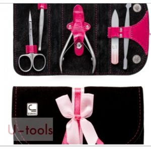Manicure and pedicure set with suede case